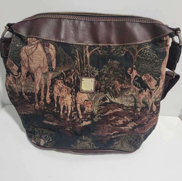 Capezio Travel Tote Bag Vintage Horse and Dog Forest Scene - Picture 1 of 7